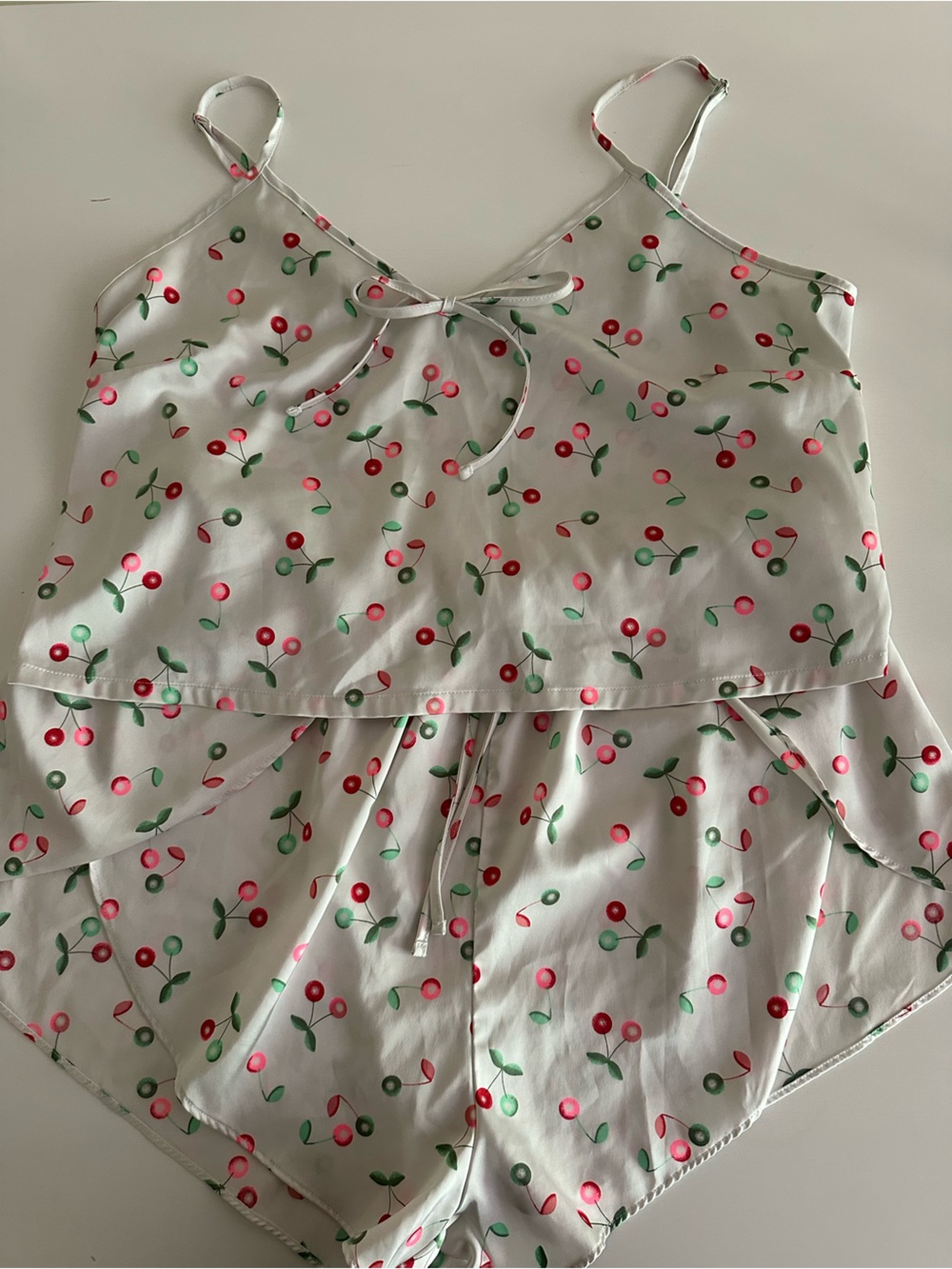 Collie White Cherry Print Satin Pajama Set